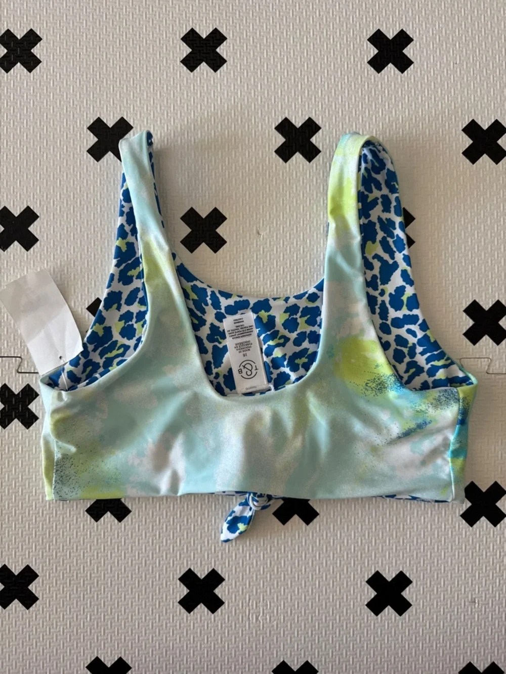 Treasure & Bond Kids tie front reversible Blue Leopard print bikini top size 16